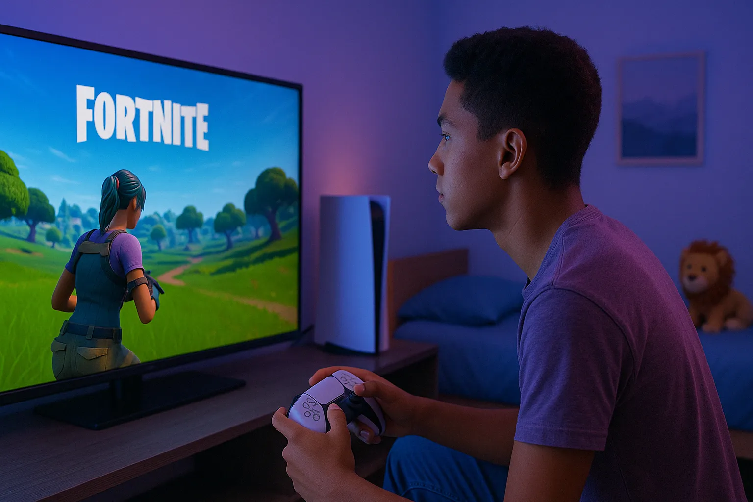 Gamer jugando a Fornite con tarifa movil