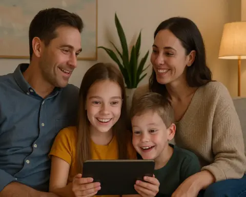 Familia utilizando una tarifa móvil juntos