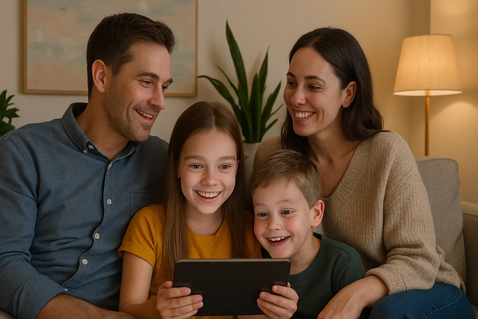 Familia utilizando una tarifa móvil juntos