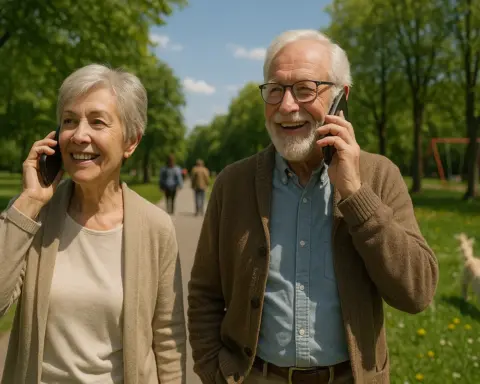 Dos jubilados utilizando su tarifa móvil
