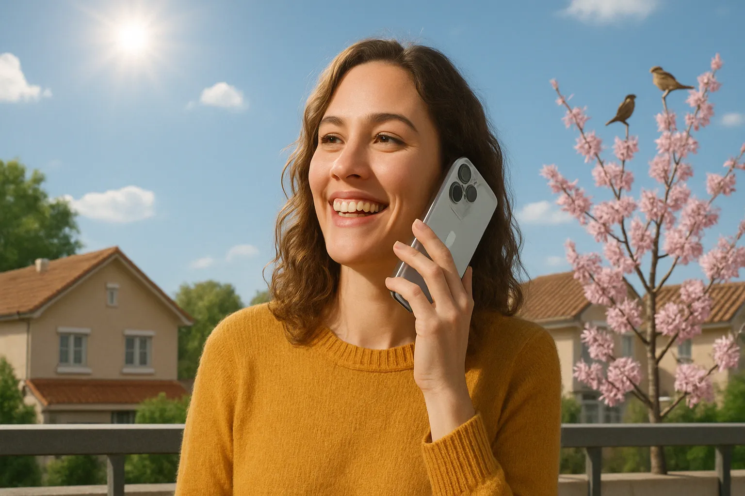Mujer hablando con una tarifa de llamadas ilimitadas