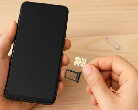 Persona insertando una tarjeta SIM en un teléfono móvil como parte del proceso de cambio de operador.