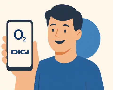 Ilustración de un smartphone con los logos de O2 y Digi, compañías con cobertura Movistar.