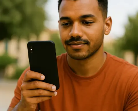 Persona mirando su móvil con 5G activo