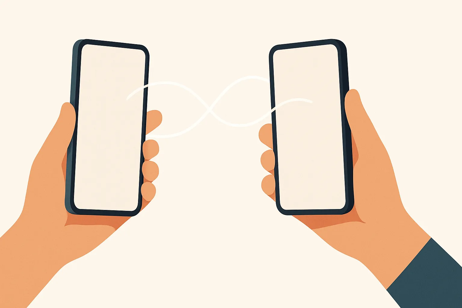 Ilustración de dos manos con móviles conectados por líneas, símbolo de un pack de tarifas.