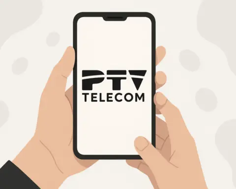Una persona sostiene un smartphone con el logo de PTV Telecom, representando sus tarifas móviles.