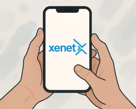Una persona sostiene un smartphone con el logo de Xenet, representando sus tarifas móviles.