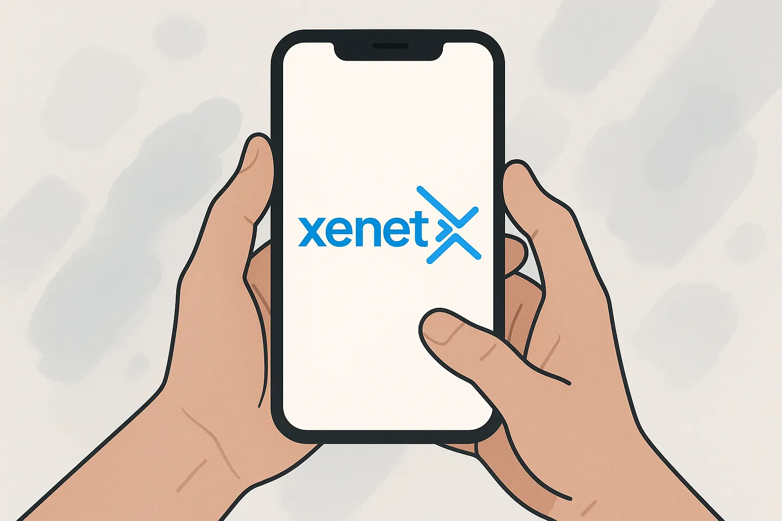 Una persona sostiene un smartphone con el logo de Xenet, representando sus tarifas móviles.