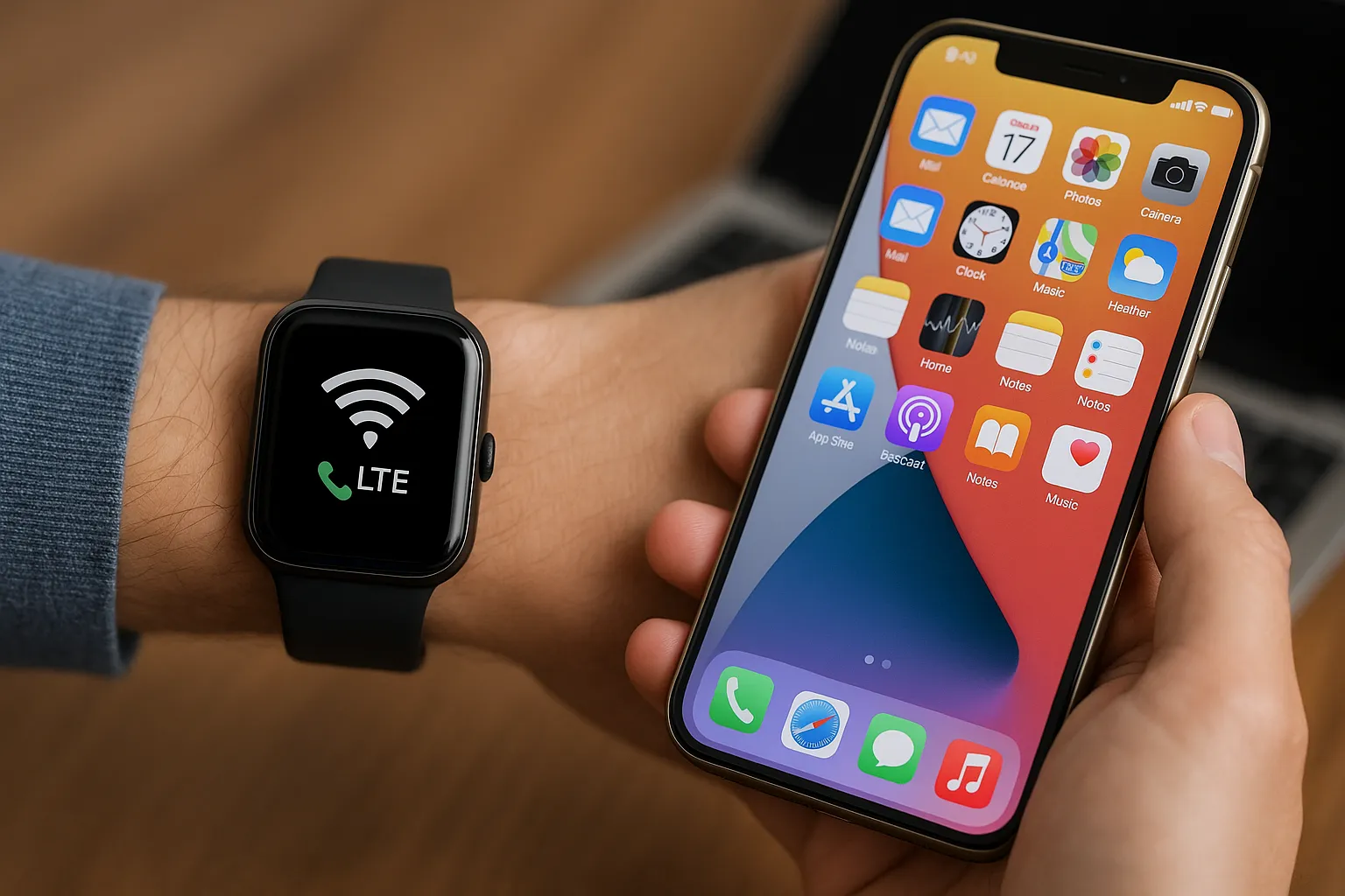 martwatch con conexión LTE y smartphone mostrando apps, ideal para tarifas móviles compatibles.