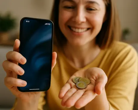 Una persona sonriente disfruta de su tarifa con datos ilimitados barata.