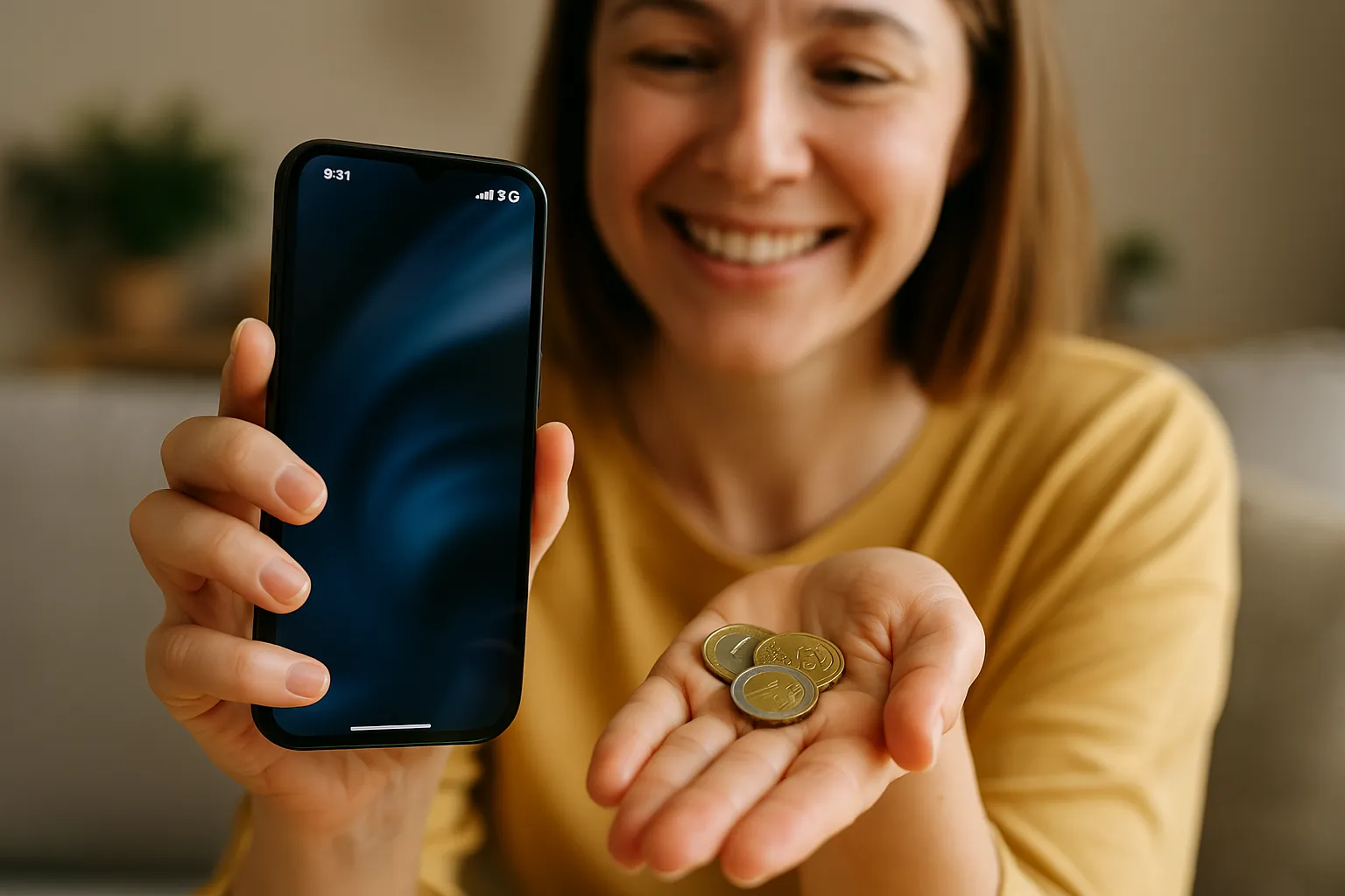 Una persona sonriente disfruta de su tarifa con datos ilimitados barata.